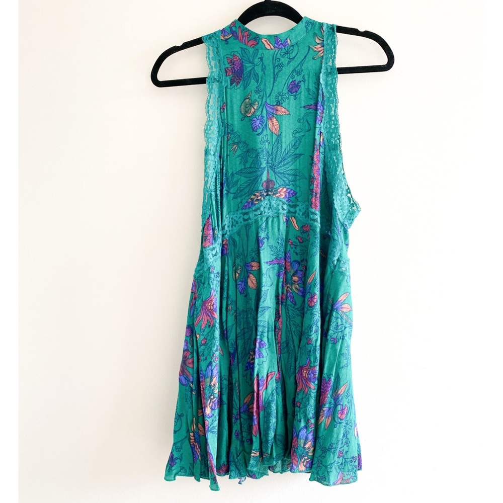 Free People Open Back Lace Trim Floral Slip Dress